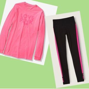 VS PINK outfit atomic pink leggings campus tee L set